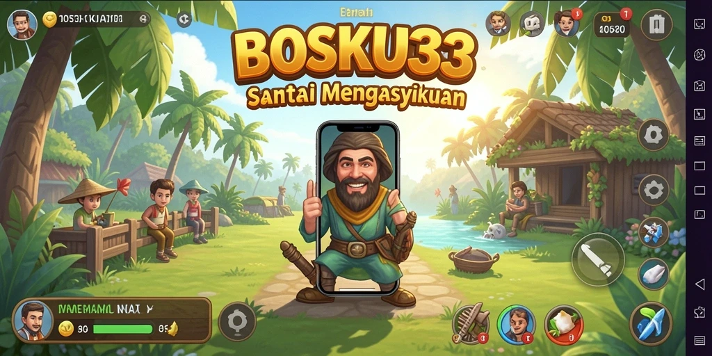 Tampilan gameplay BOSKU33 yang ceria dan penuh warna.